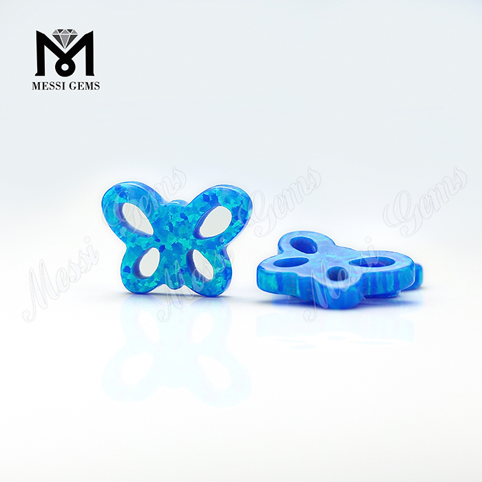Piedra de gemas de ópalo de mariposa plana doble de ópalo azul sintético
