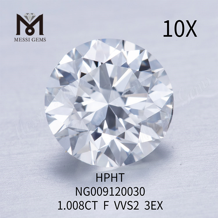 Diamante redondo de laboratorio de 1,008 quilates VVS2 F Forma redonda