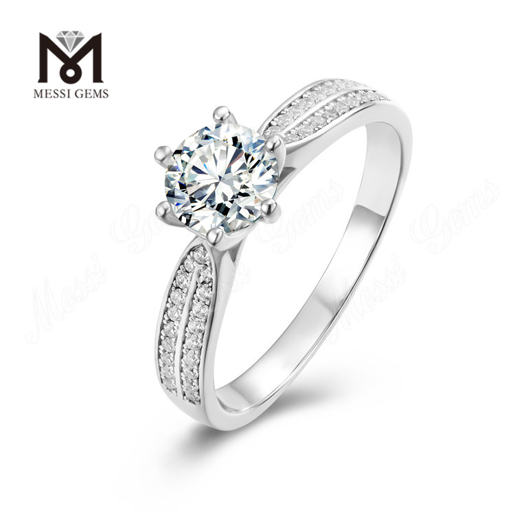 Messi Gems anillo de plata de ley 925 con diamante moissanite de 1,5 quilates para mujer