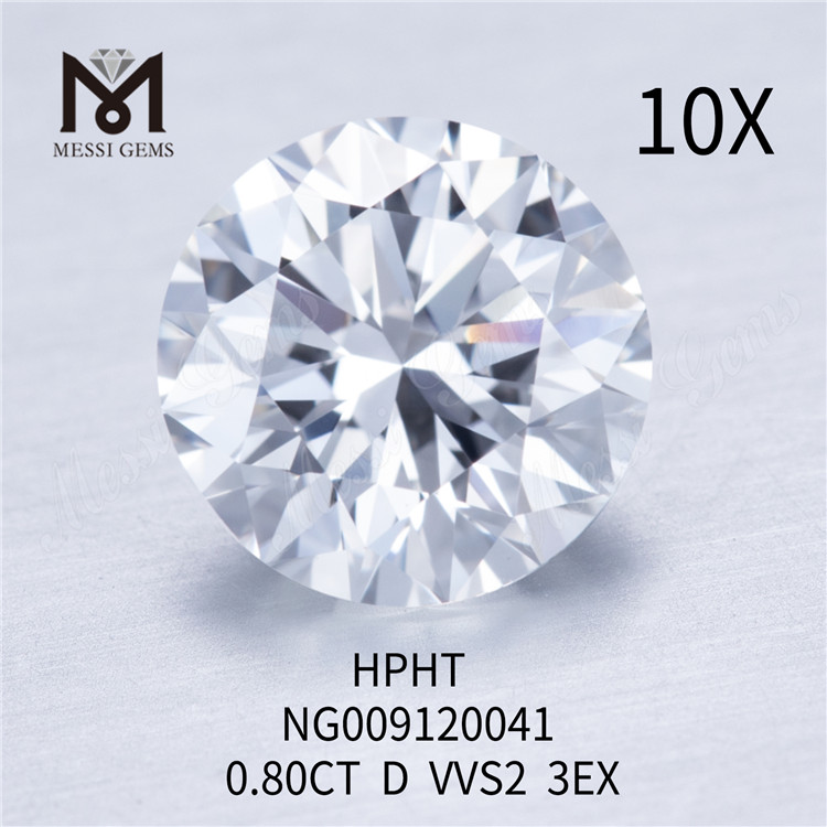 Diamante cultivado en laboratorio redondo blanco D de 0,80 quilates VVS2 3EX