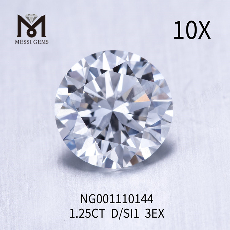 Diamante cultivado en laboratorio D RD de 1,25 ct, grado de corte SI1 EX