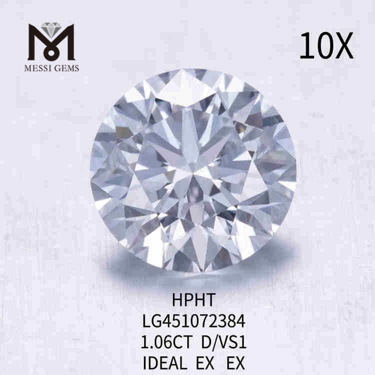 1.06ct D/VS1 RD diamante cultivado en laboratorio suelto IDEAL HPHT