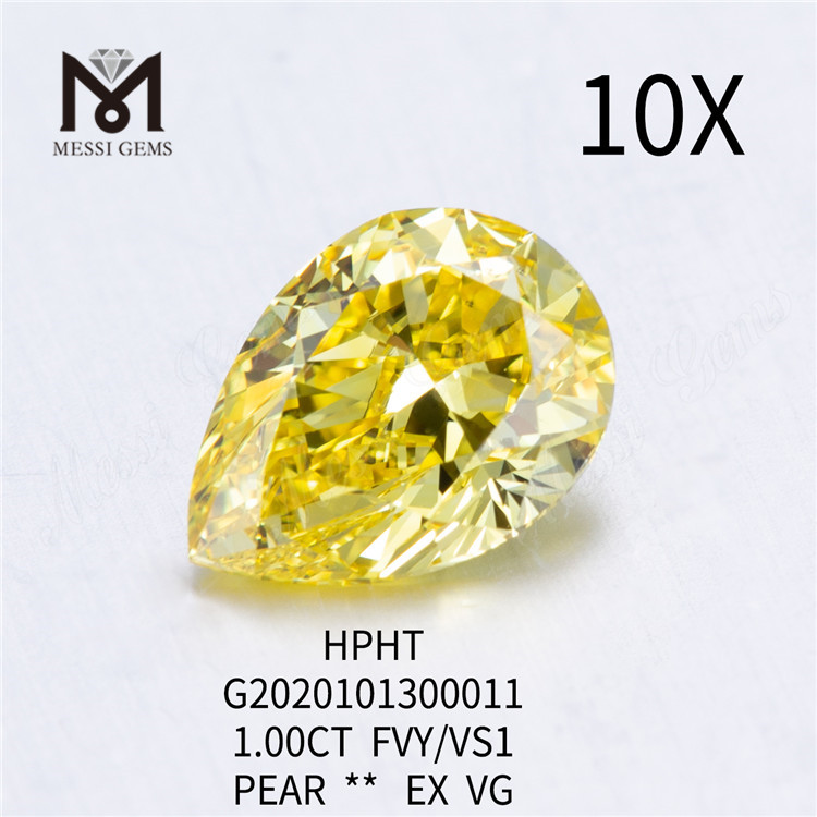 1ct FVY VS1 Diamante cultivado en laboratorio talla PERA EX