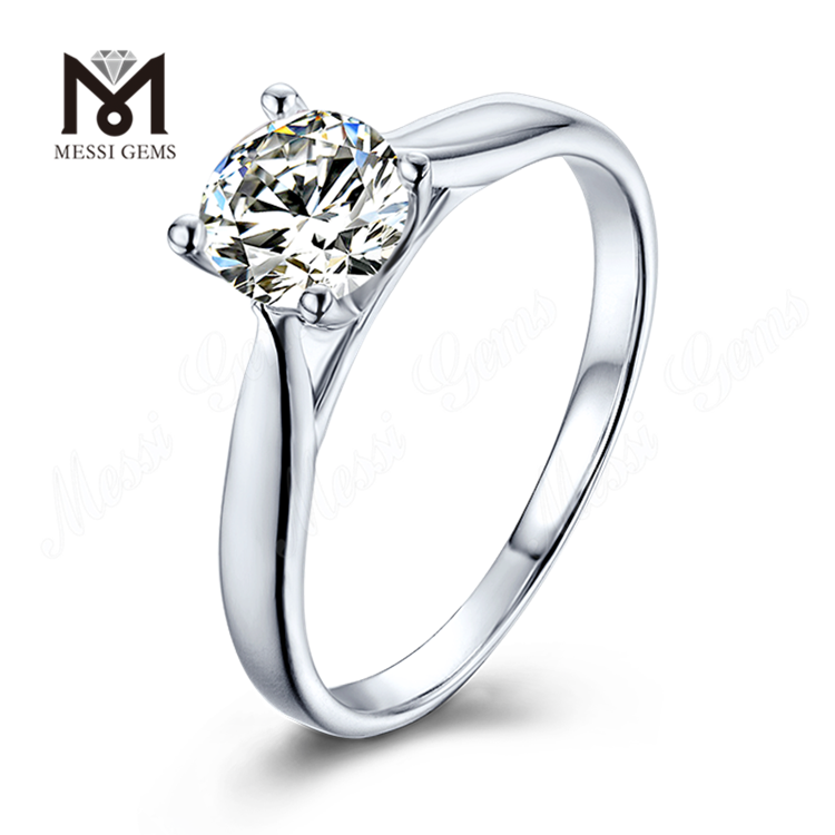 Messi Gems solitario anillo de compromiso de plata de ley 925 con diamante moissanite de 1 quilate