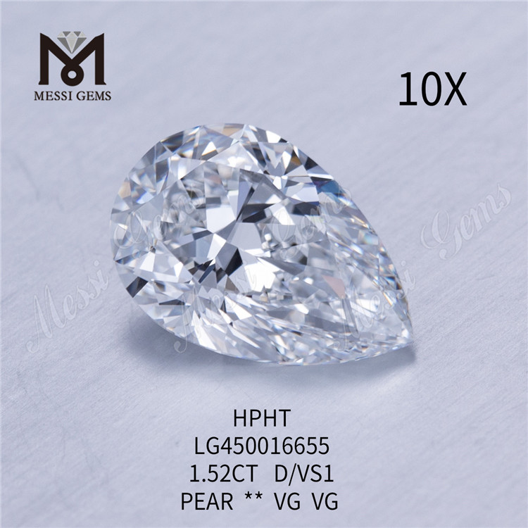 1,52 quilates D/VS1 PEAR CUT diamantes de laboratorio VG