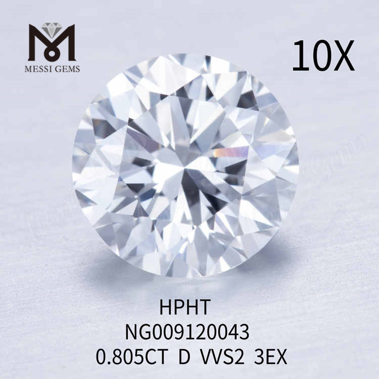 Diamante redondo creado en laboratorio de 0,805 quilates D VVS2 3EX
