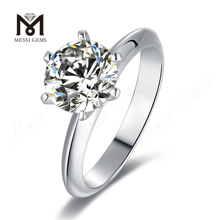 Anillo Messi Gems moissanite 2ct anillo de plata de ley 925 chapado en oro blanco