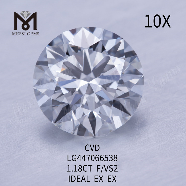 1,18 quilates F VS2 Redondo BRILLIANT IDEAL Cortar diamantes de laboratorio CVD