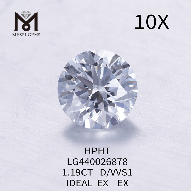 1,19 quilates D VVS1 IDEAL EX EX Diamante redondo cultivado en laboratorio