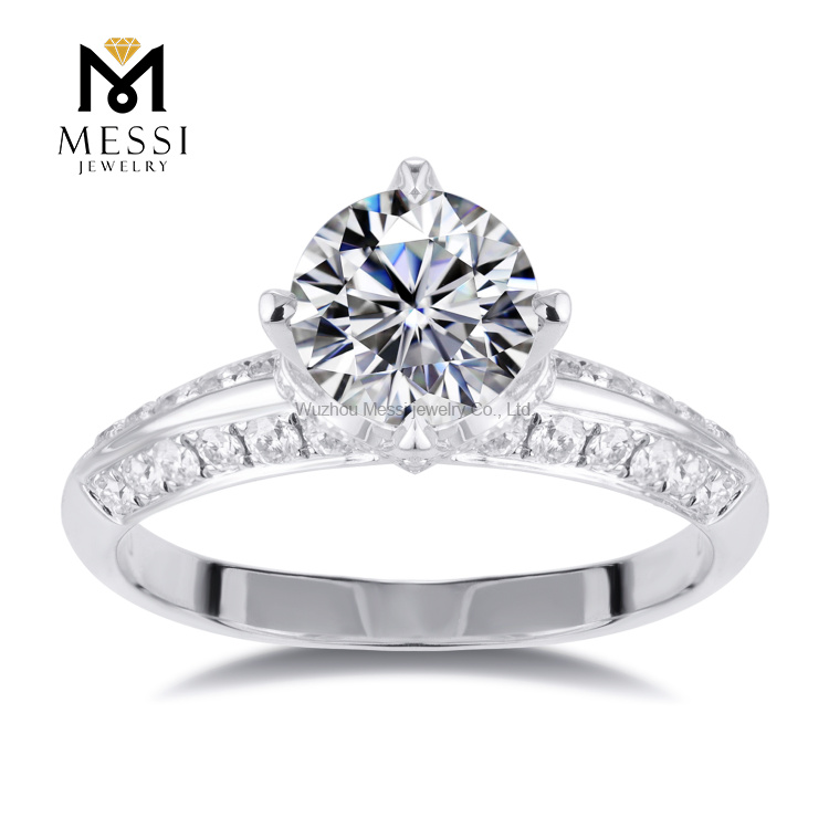 Anillo personalizado de moissanita de 4 garras, joyería de oro blanco de 18 quilates y 14 quilates