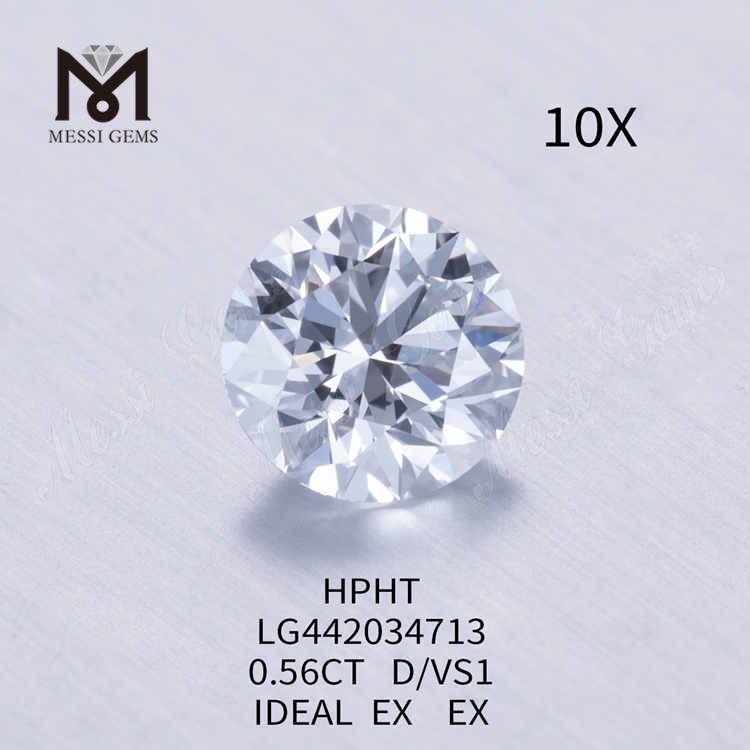Diamante cultivado en laboratorio de corte redondo de 0,56 quilates D/VS1 IDEAL EX EX