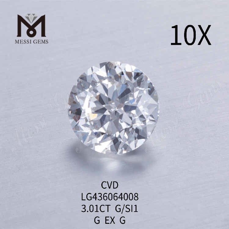 3.01CT G/SI1 diamante redondo cultivado en laboratorio G EX G
