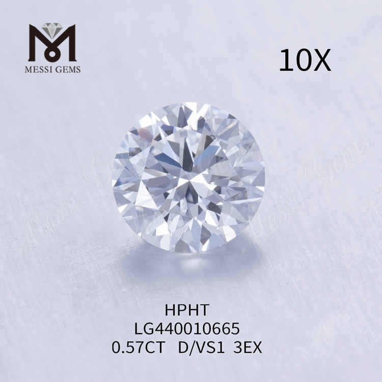 Diamante cultivado en laboratorio redondo de 0,57 quilates D/VS1 3EX