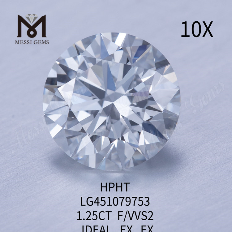 1.25ct F VVS2 RD Diamantes de laboratorio de grado de corte IDEAL HPHT