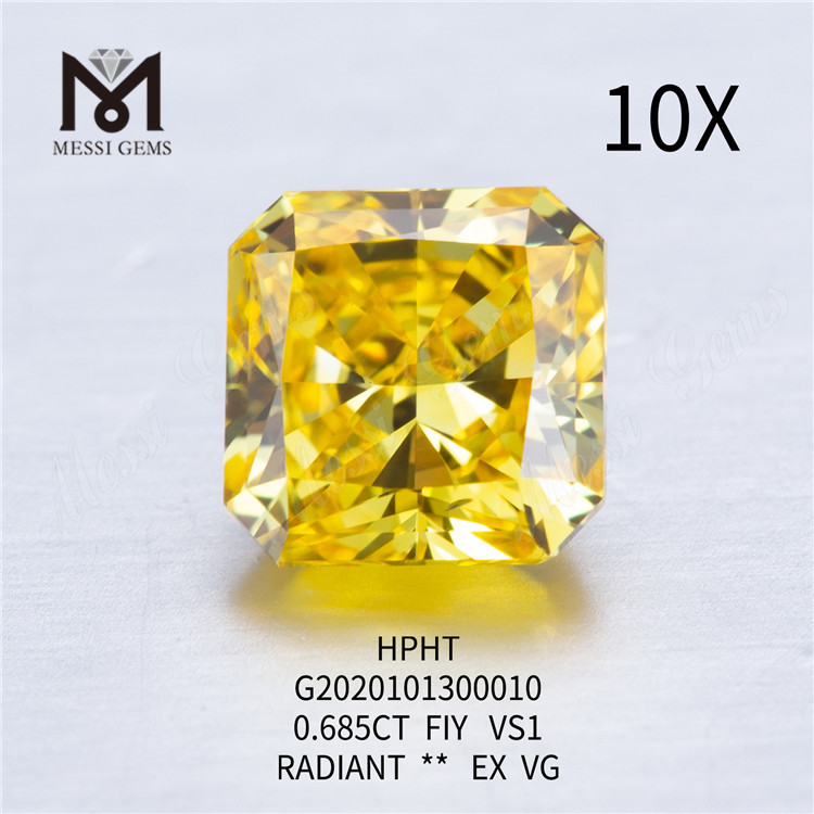 0.685ct FVY RADIANT CUT diamante suelto cultivado en laboratorio VG