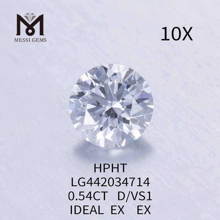 Diamante cultivado en laboratorio redondo de 0,54 quilates D/VS1 IDEAL EX EX