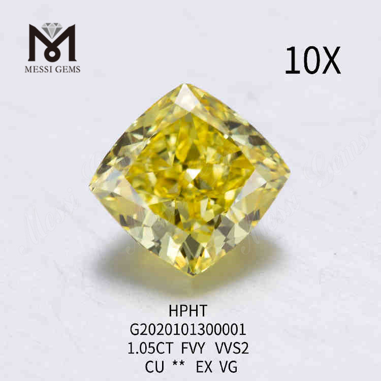 Diamante cultivado en laboratorio de talla cojín FVY de 1,05 ct VVS2