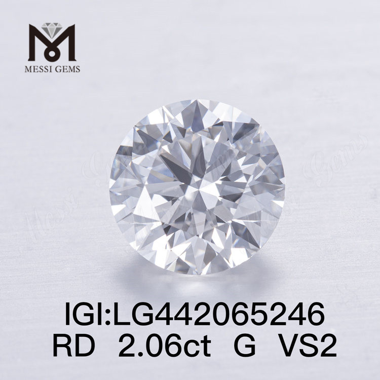 2.06ct G VS2 Diamantes cultivados en laboratorio Corte redondo EX