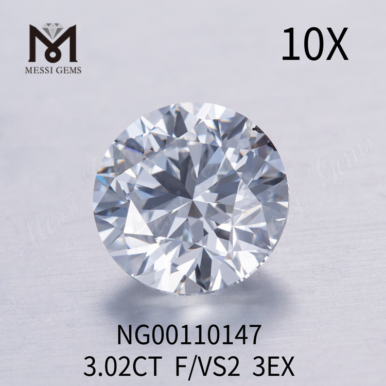 Diamantes redondos de laboratorio F VS2 de 3,02 ct Grado de corte EX