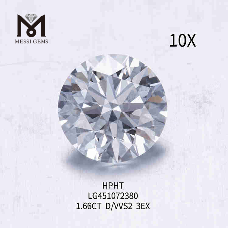 Diamante cultivado en laboratorio de talla redonda de 1,66 ct D/VVS 3EX