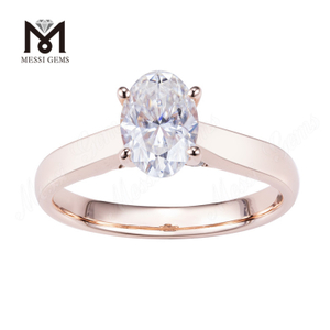 Anillo solitario de oro rosa de 14 k con diamantes de laboratorio OVAL de estilo simple K